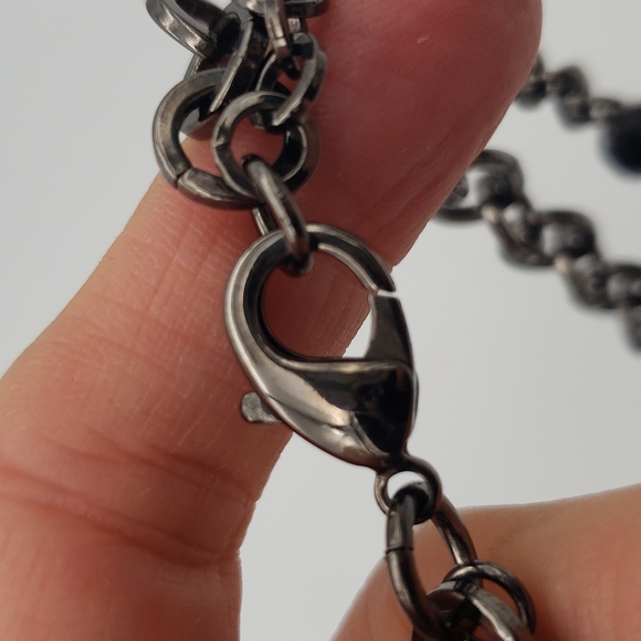 Express Statement Necklace Gunmetal/Black/Clear Rhinestones and Chains - Picture 10 of 11